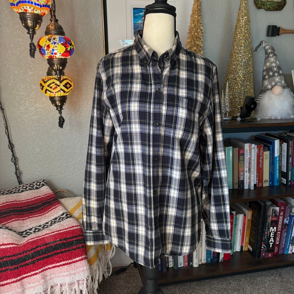 L.L. Bean Plaid‎ Flannel Button Down Shirt Cotton Blue Size M Regular